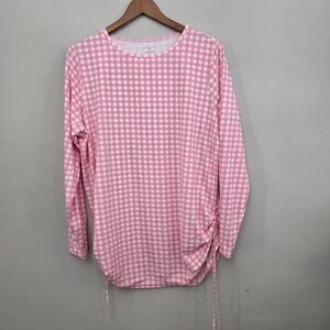 Draper James Lands End Pink Gingham‎ Ruched Side Long Sleeve Swim Top Size 1X